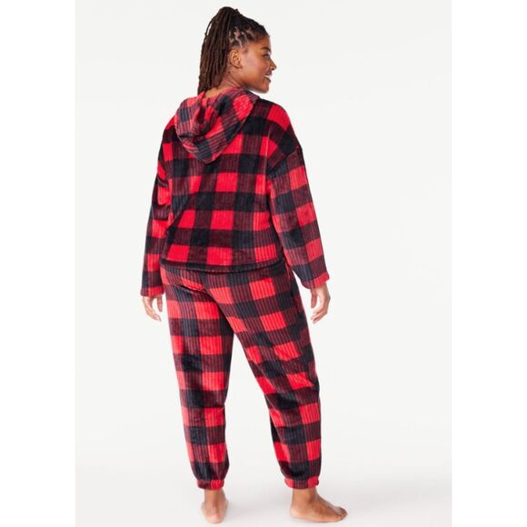 NEW Buffalo Plaid Sz XL 16/18 Soft Plush 2 Pc Hooded Lounge Pajama Set JOYSPUN - Picture 3 of 6